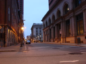 south and water streets at sunrise