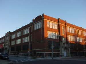 former high school at sunrise