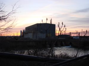 brownfield water treatment plant at sunrise, sparrows point