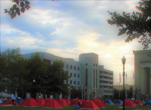 tent city and tubman city at sunrise